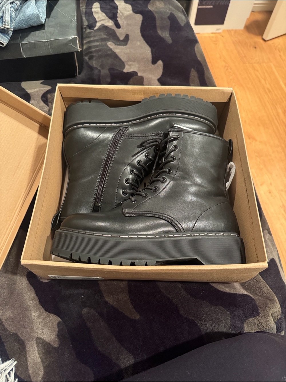 Steve Madden Black Lace-Up Platform Combat Boots - Picture 5 of 5
